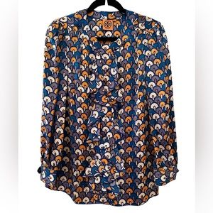 NWOT- Tory Burch Silk Logo Gold Button Down Blouse